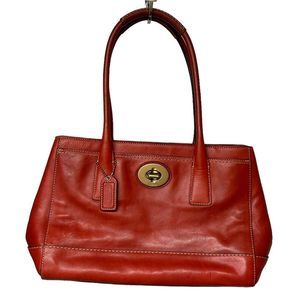 COACH Madeline Hampton Leather Satchel Shoulder Bag Tangerine